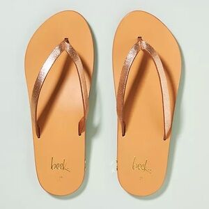 Beek Seabird Metallic Rose Gold Strap Sandals with leather footbed